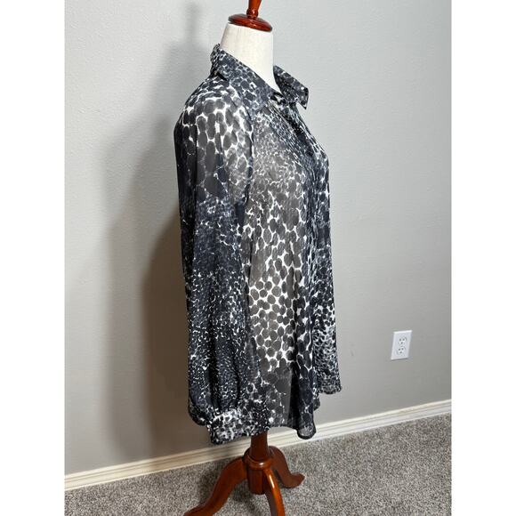 CAbi tunic top sheer Blurred Dot black white long sleeve button up blouse Sz M - Picture 4 of 10